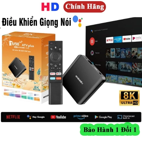 Android TV Box Tv98 Plus 8K Crack  ATV 14 Giọng Nói Tiếng Việt 300 Kênh + Youtube Miễn Phí Trọn Đời