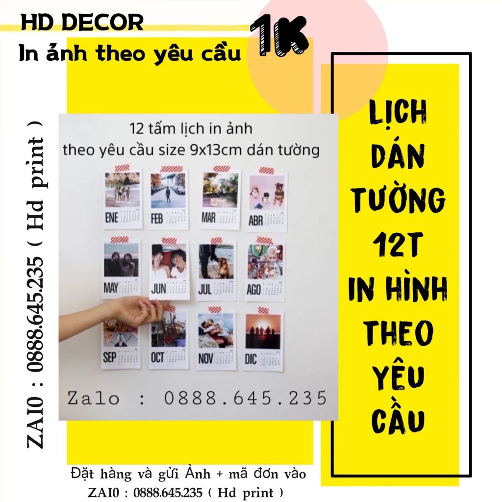 [ FreeShip ] Lịch in ảnh theo yêu cầu, bộ 12 tấm lịch 2024 cầu size 10x15 cm