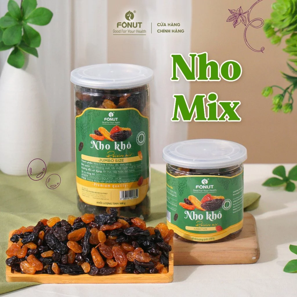 Nho khô Mix Chile Fonut 500g -250g sấy mọng vị chua ngọt tự nhiên, phù hợp cho ăn vặt , làm bánh