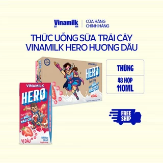 Thức uống sữa trái cây vị dâu Vinamilk Hero - Thùng 48 hộp 110ml