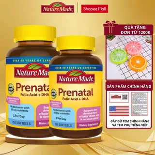 Combo 2 hộp vitamin bầu Nature Made Prenatal Folic Acid + DHA giúp bổ sung vitamin, khoáng chất và DHA cho mẹ và bé