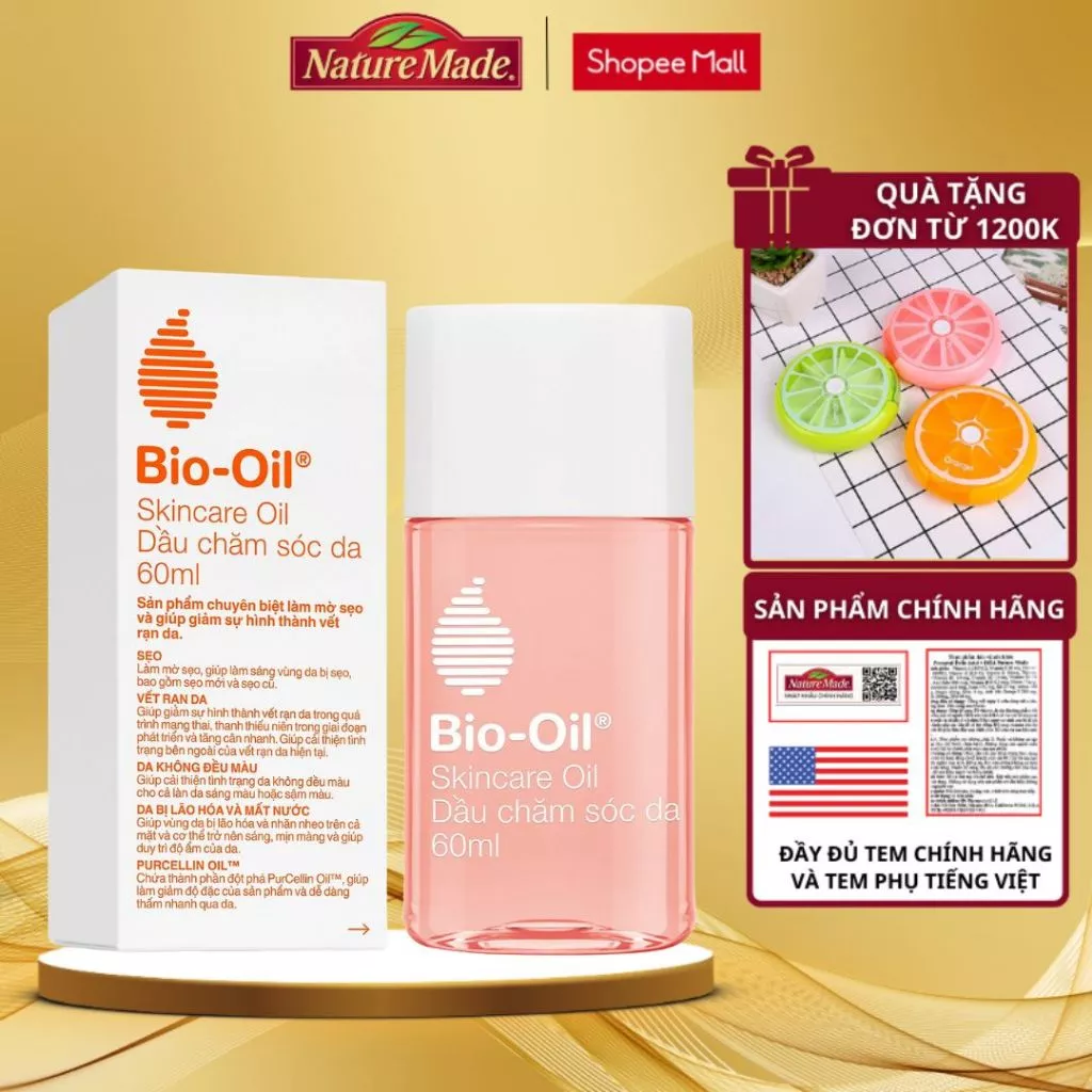 Tinh dầu chống rạn da Bio Oil 60ml hỗ trợ giảm rạn da, mờ sẹo và hết thâm da trong thời kỳ mang thai và sau sinh