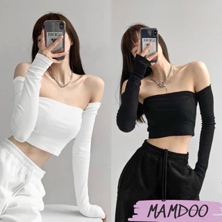 Áo trễ vai MĂMDOO dài tay CUP thun co giãn Áo ống Croptop tay dài trễ vai Thời Trang CÁ TÍNH