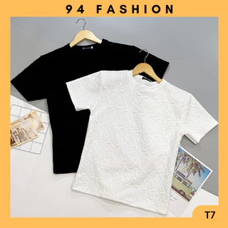 T7 Áo thun nam tay ngắn cổ tròn vải thun xốp thời trang màu đen màu trắng Menswear Top 94 FASHION