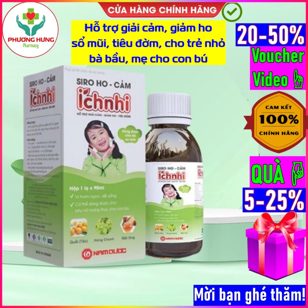 Siro ho cảm Ích Nhi hỗ trợ giải cảm, giảm ho, sổ mũi, tiêu đờm, cho trẻ nhỏ, bà bầu, mẹ cho con bú-Chai 90ml