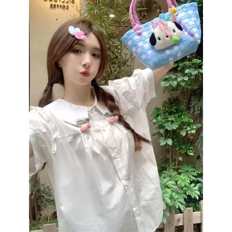 ÁO BABYDOLL NỮ TAY BÈO HÀNG QUẢNG CHÂU GHIM CÀI CHERRY PHONG CÁCH TIỂU THƯ XINH XẮN
