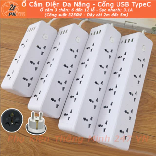 Ổ Cắm Điện Tam Giác Đa Năng Kèm Cổng USC TypeC, Ổ Chuyển Đổi 3 Chân Sang 2 Chân Chịu Tải 2500w-3000w