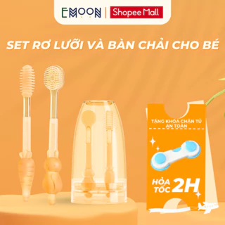 Set rơ lưỡi và bàn chải đánh răng Emoon Silicon mềm mại, an toàn vệ sinh sạch răng miệng cho em bé từ 0 -18th