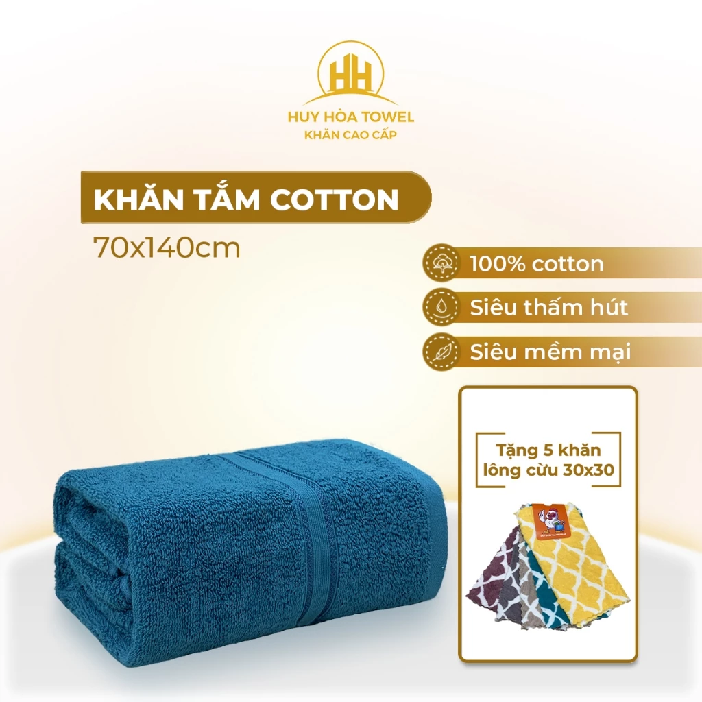 Khăn tắm 70x140cm 100% cotton cao cấp dày thấm hút, không đổ lông, không ra màu dùng cho gia đình Huy Hòa Towel