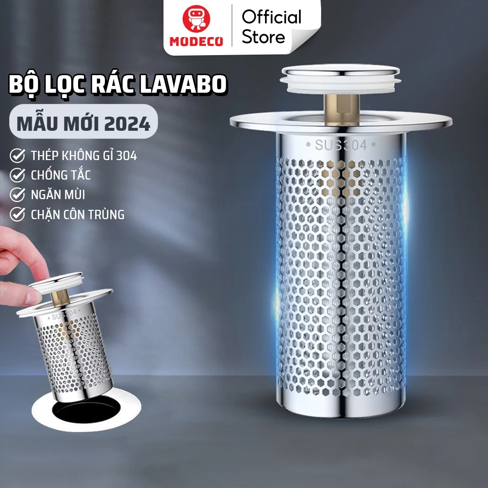 Nút Chặn Thoát Nước Nhấn Xả Lõi Đồng Cho Lavabo 2in1 Modeco - Có Bộ Lọc Rác Ngăn Tắc, Thoát Nước Nhanh, Lắp Đặt Dễ Dàng