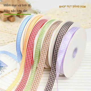 Ruy băng vải caro 1cm 2cm 3cm làm nơ cột tóc gói quà trang trí giáng sinh làm handmade cực đẹp