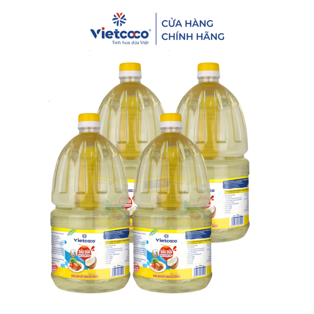 COMBO 4 Dầu dừa (100% nguyên chất) VIETCOCO - Chai 2L