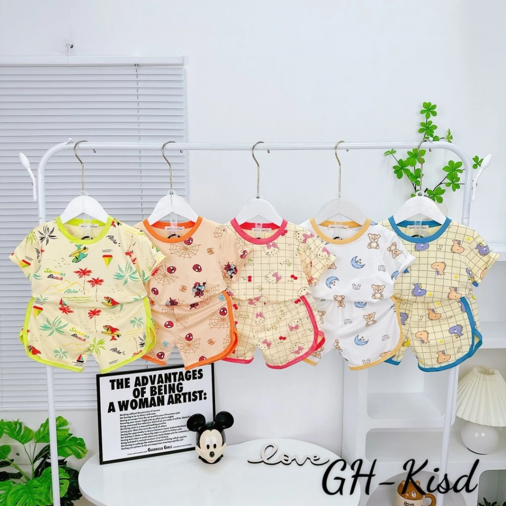 [ SALE LẺ SIZE ]  Bộ Cộc Tay Thun Lanh Cho Bé 9-27kg In Thân Mềm Mịn Mát Mẻ Bé Cao 80-125Cm
