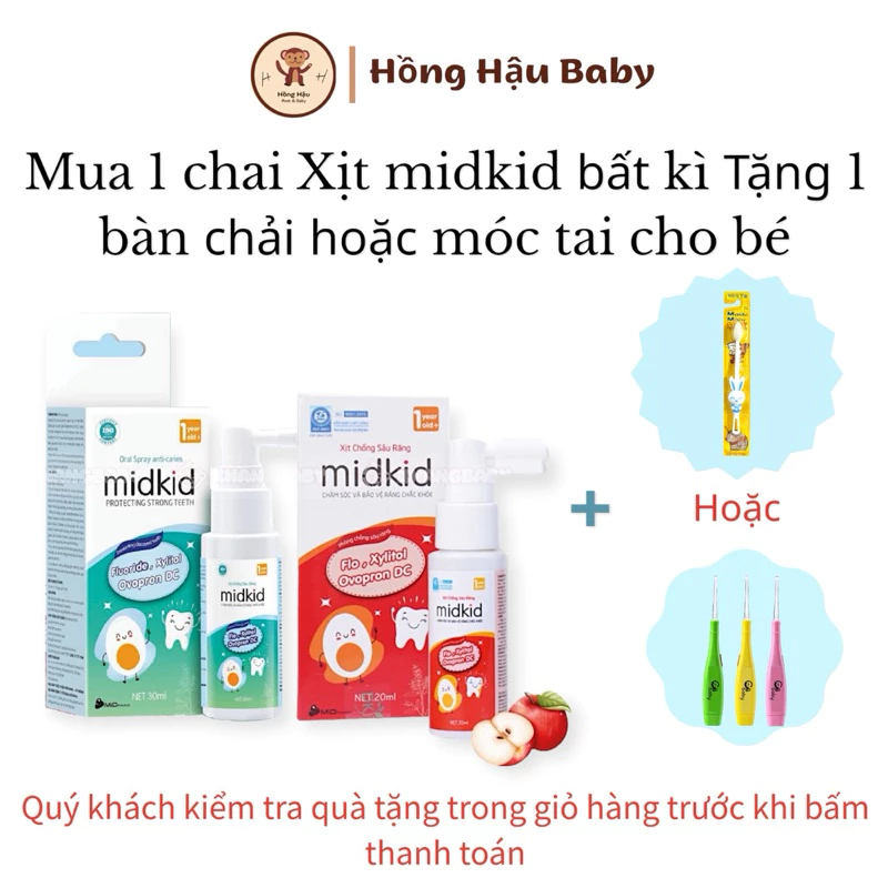 [Kèm Quà Tặng] Xịt chống sâu răng Midkid (Date 5/2027) giúp làm sạch mảng bám ố vàng, bảo vệ men răng, nuốt an toàn 30ml