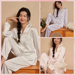 Đồ bộ ngủ nữ Pyjama lụa băng trơn Shury Store tay dài quần dài mặc nhà , mặc ngủ TD03 size 45-75kg phong cách Hàn Quốc