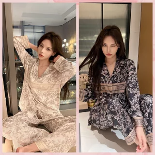 Đồ bộ ngủ nữ Pyjama lụa vân xước Shury Store tay dài quần dài mặc nhà , mặc ngủ TD68 size 45-75kg phong cách Hàn Quốc