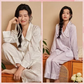 Đồ bộ ngủ nữ Pyjama lụa băng trơn Shury Store tay dài quần dài mặc nhà , mặc ngủ TD07 size 45-75kg phong cách Hàn Quốc