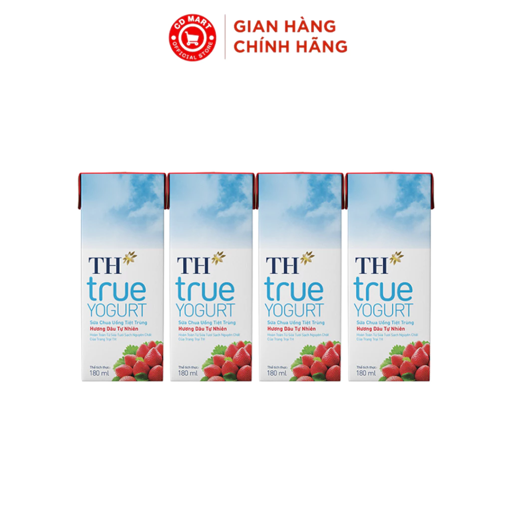 Lốc 4 hộp sữa chua uống TH True Yogurt 180ml (Hương Dâu/ Cam/ Việt Quất)