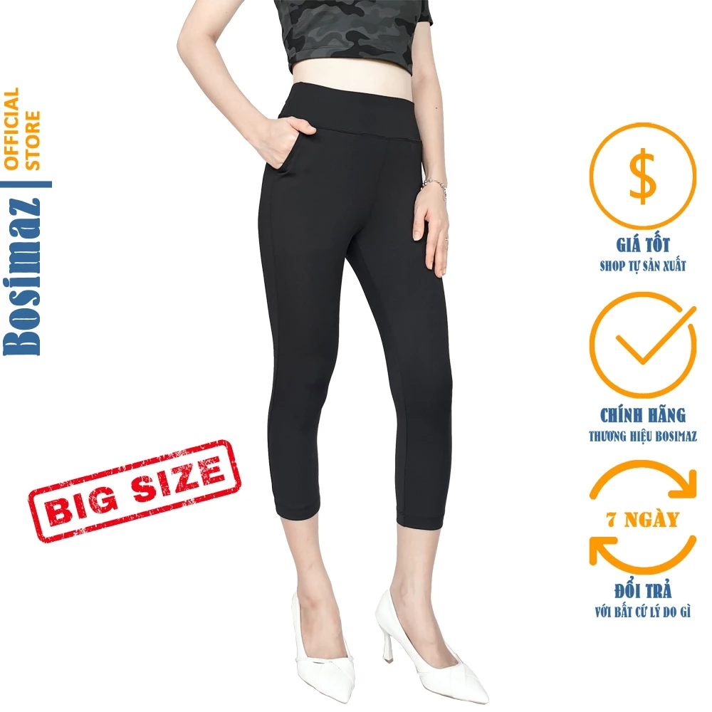 Quần Legging Nữ Bigsize Bosimaz BS361 lửng túi trước màu đen cao cấp, thun co giãn 4 chiều, vải đẹp.