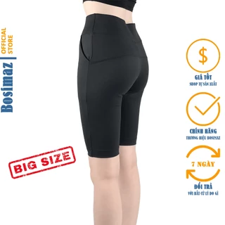 Quần Legging Nâng Mông Bigsize Bosimaz BS371 ngắn túi trước màu đen, thun co giãn 4 chiều, vải đẹp.