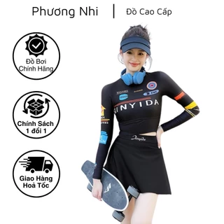 Đồ Bơi 3 Mảnh Dài Tay Croptop Váy Rời Quần Trẻ Trung Năng Động