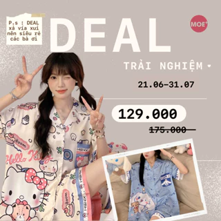 DEAL DÙNG THỬ 129K_Bộ Ngủ Pyjama Lụa Hoạt Hình Xuân Hè 2024 Dáng Rộng MOEN106