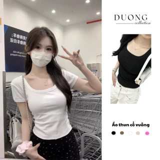 Áo thun nữ cộc tay cổ vuông basic cổ u dáng ôm ngắn tay chất thun tăm co giãn duongcollection