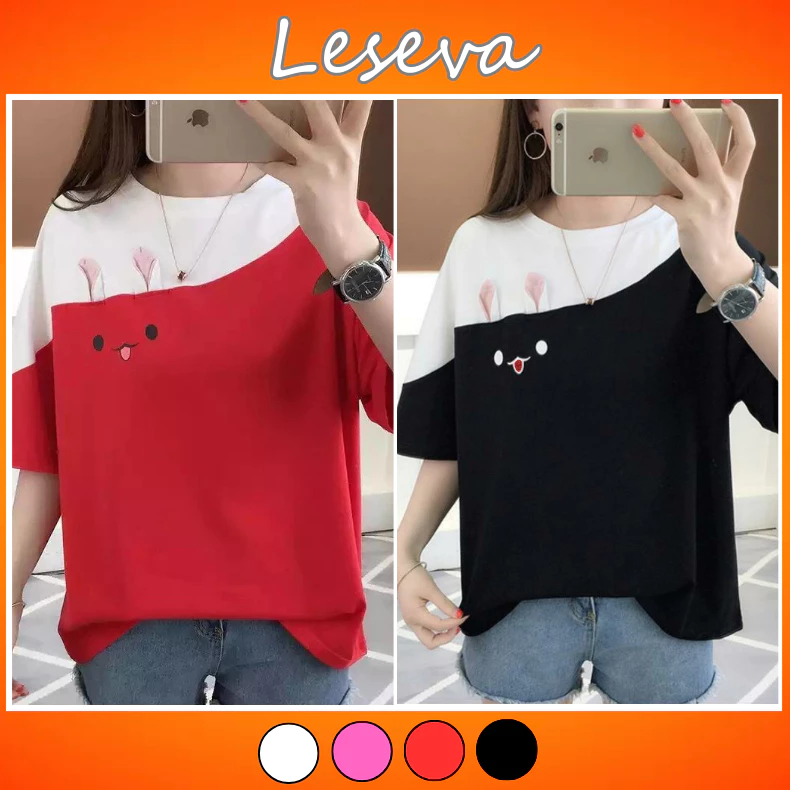 Áo phông cổ tròn tay lỡ dáng rộng in hoạ tiết thỏ dễ thương thời trang cho nữ - 4519 - Leseva