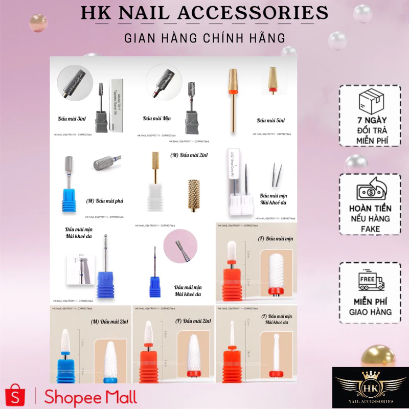 Đầu mài mỹ, đầu mài sứ chuyên dụng HK NAIL ACCESSORIES đầu mài chuyên nghiệp mài móng