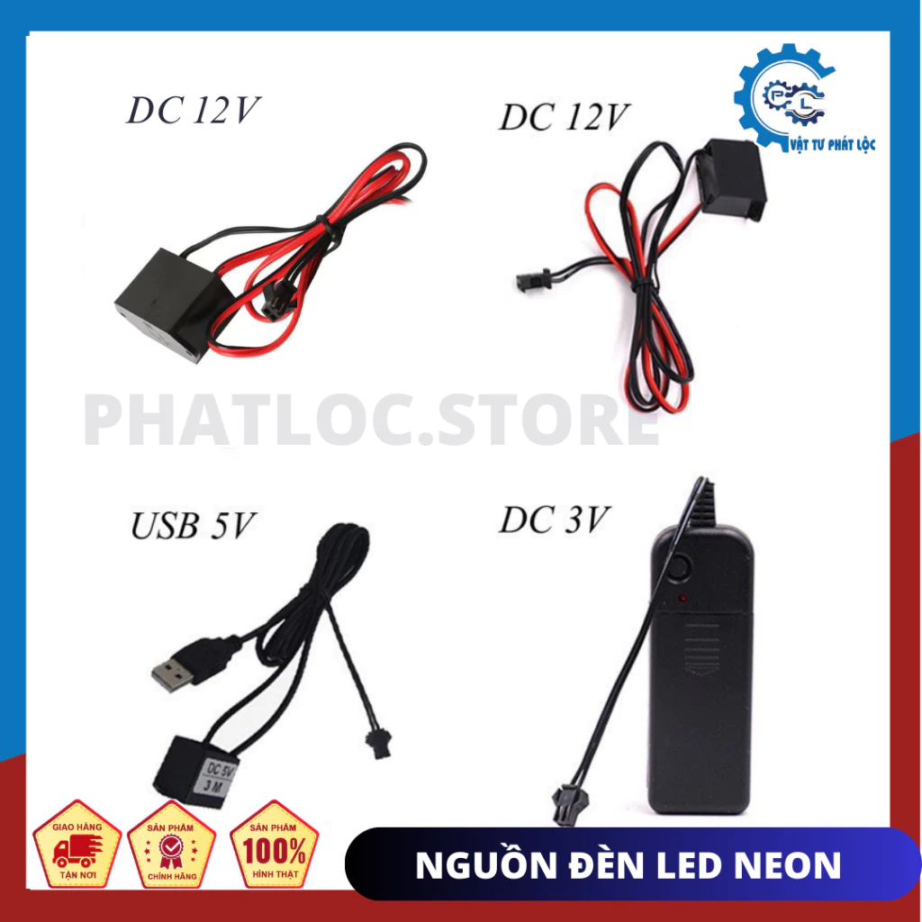 Nguồn nối dây led neon dạng hộp pin, Usb, dây nối 12V trang trí