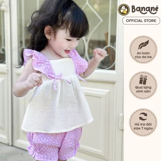 Set bộ quần áo Bananè Kids vải xô Muslin màu tím chấm bi họa tiết cánh tiên đáng yêu cho bé gái B11T