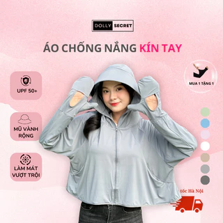 Áo Chống Nắng Kín Tay Chất Su Lạnh DOLLY SECRET UPF50+ Mũ Vành Rộng Tháo Rời A53