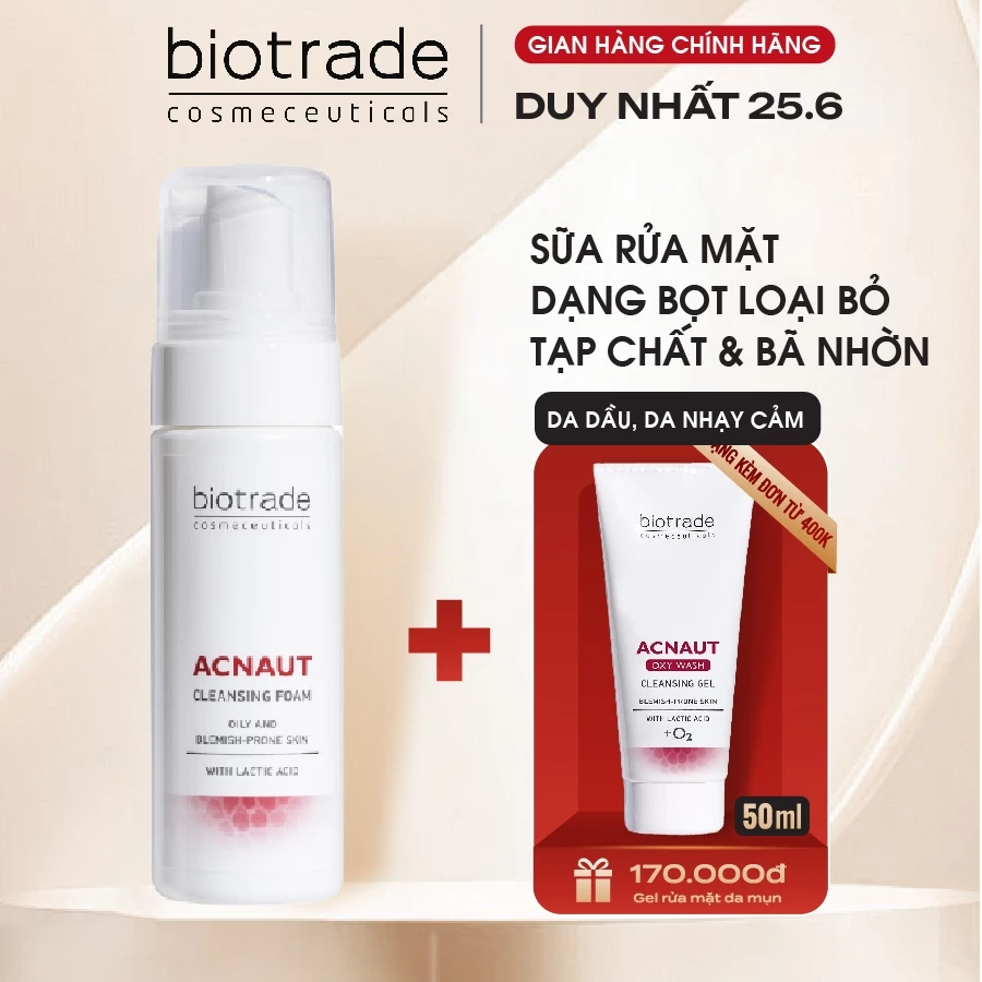 Sữa Rửa Mặt Dạng Bọt Biotrade Acnaut Cleansing Foam loại bỏ tạp chất và bã nhờn Biotrade 150ml