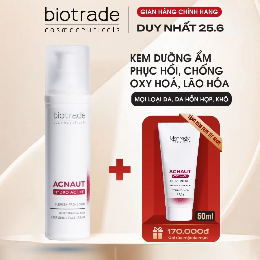 Kem dưỡng ẩm phục hồi Biotrade Acnaut Hydro Active Cream chống oxy hóa, lão hóa Biotrade 60ml