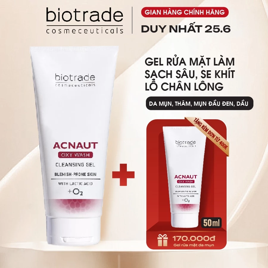 Sữa Rửa Mặt Dạng Gel Biotrade Acnaut Oxy Wash Cleansing Gel làm sạch sâu, se khít lỗ chân lông 200ml