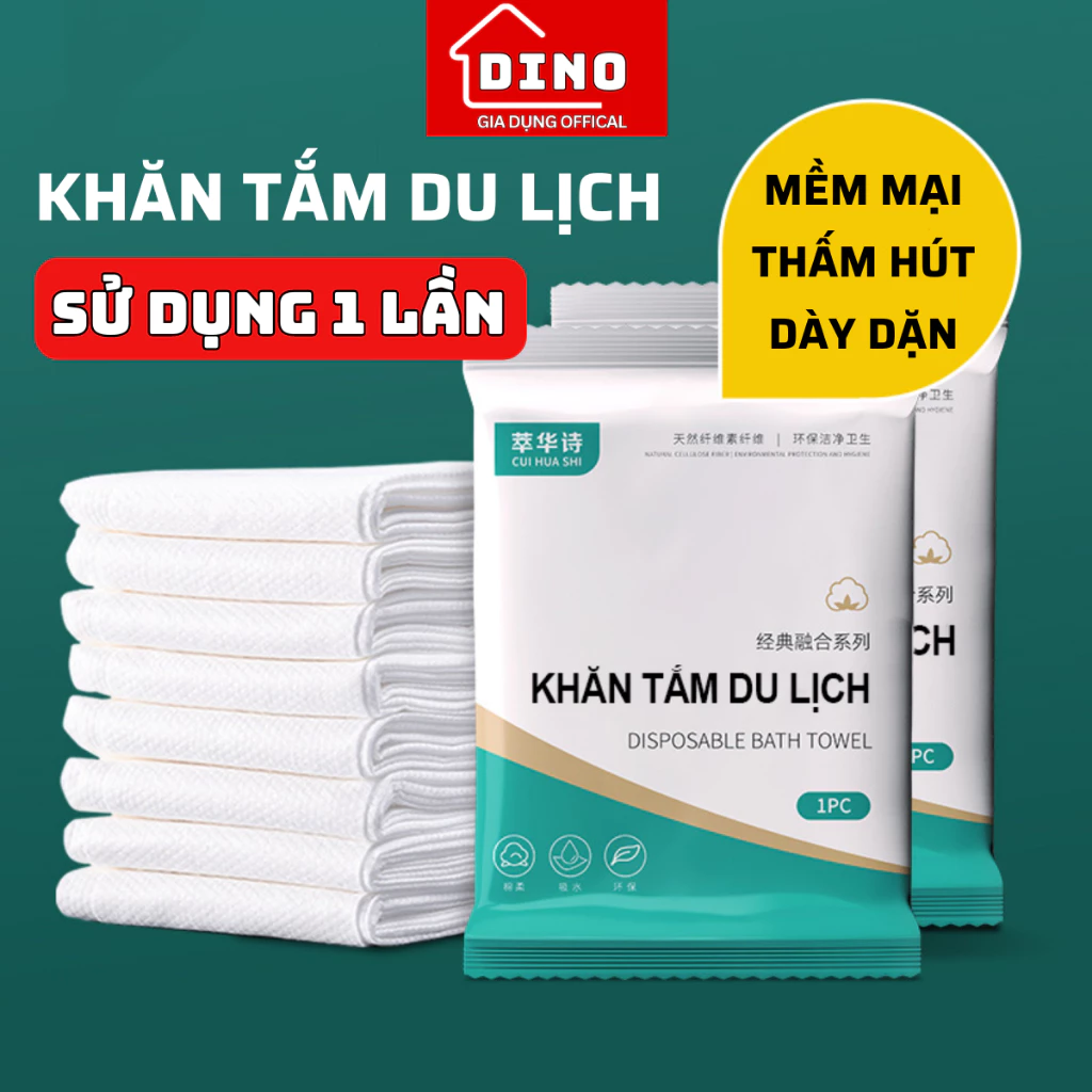 Khăn Tắm Du Lịch Sử Dụng Một Lần DINO Vải Cellulose Phân Hủy Sinh Học Thấm Hút Tốt Mềm Mịn Không Kích Ứng Da