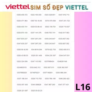 Lô 16) Sim Viettel đầu số 0339,0345,0333,0332.,Chọn Số thoải mái,giá rẻ,đăng ký chính chủ.