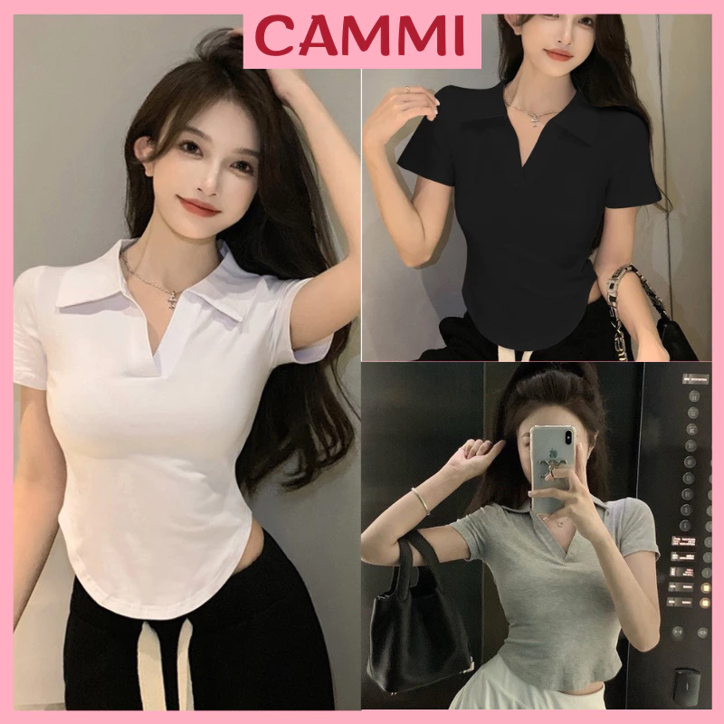 Áo croptop nữ vạt bầu chất thun tăm ôm body cổ polo năng động cá tính SA253