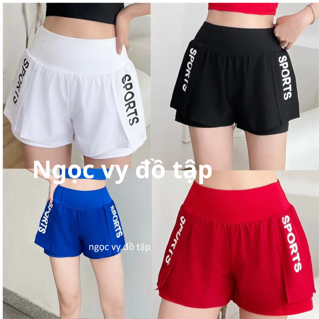 Quần Đùi 2 Lớp SP Tập Gym Yoga Thể Thao Đi biển chạy bộ  Nữ -Cạp Cao Vải Cao Cấp Co Giãn Tốt Mặc Ôm Dáng