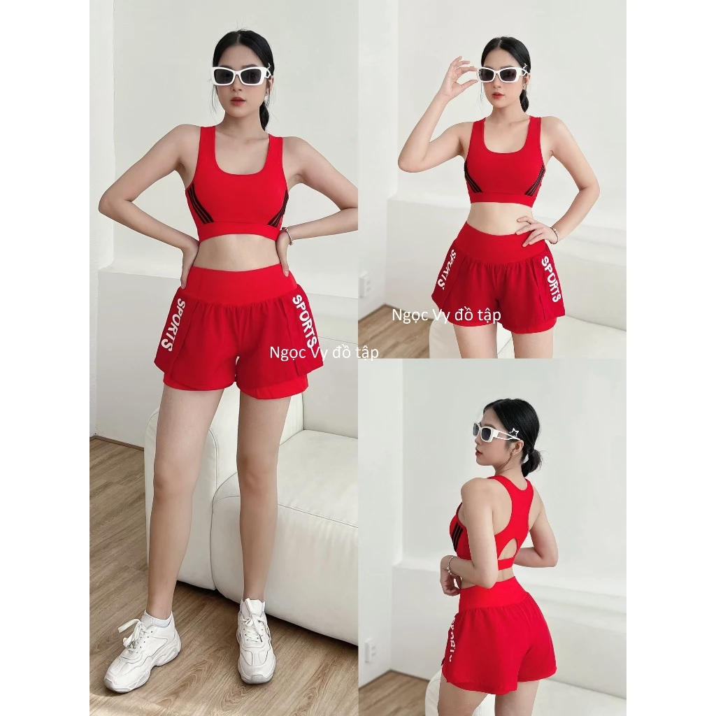 Bộ quần Spost  Áo Phối Kẻ Tập Gym Yoga Nữ  Chạy Bộ Chơi Cầu Lông, Đi Bơi Vải Co Giãn 4 Chiều kèm mút