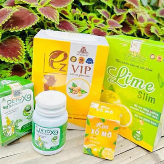 Combo giảm cân Ezvip, kẹo chanh lemol và Detox x9 hỗ trợ giảm cân