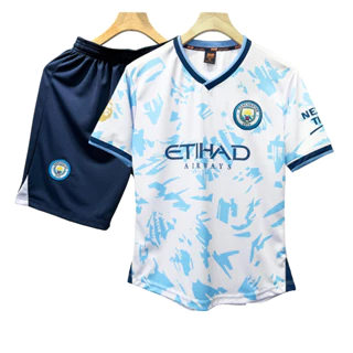 Bộ Quần Áo Bóng Đá CLB MC Man City Trắng Xanh - Đồ Đá Banh 2024 - Vải Mè Cao Cấp - Logo Thêu - TR Sport