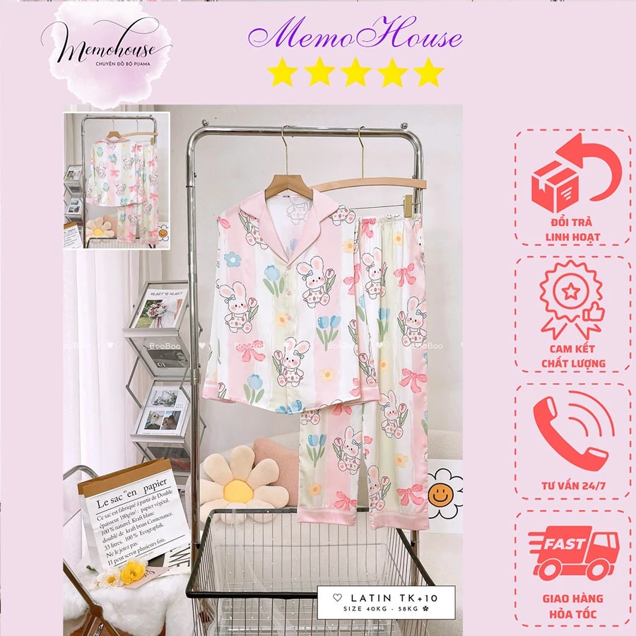 Đồ Mặc Nhà Pijama Lụa Latin Tay dài quần dài 40-60kg - HÀNG THIẾT KẾ CAO CẤP BOO