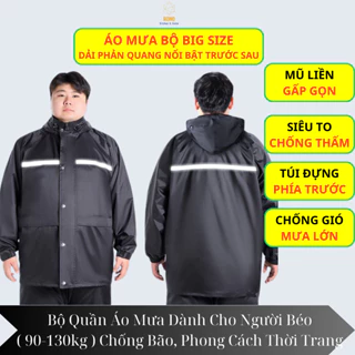 Bộ Quần Áo Mưa Big Size Dành Cho Người Béo, Mập 90-130kg, Có Phản Quang Xe Máy