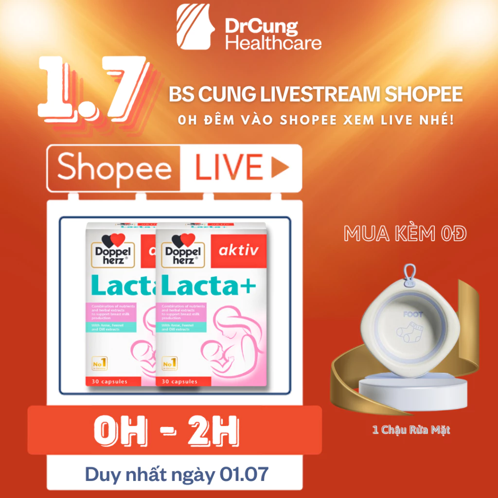 Bác Sĩ Cung COMBO 2 HỘP VIÊN LỢI SỮA LACTA+ Doppelherz Aktiv - Bổ Sung Canxi, Sắt, Cải Thiện Nguồn Sữa Mẹ Sau Sinh (30V)