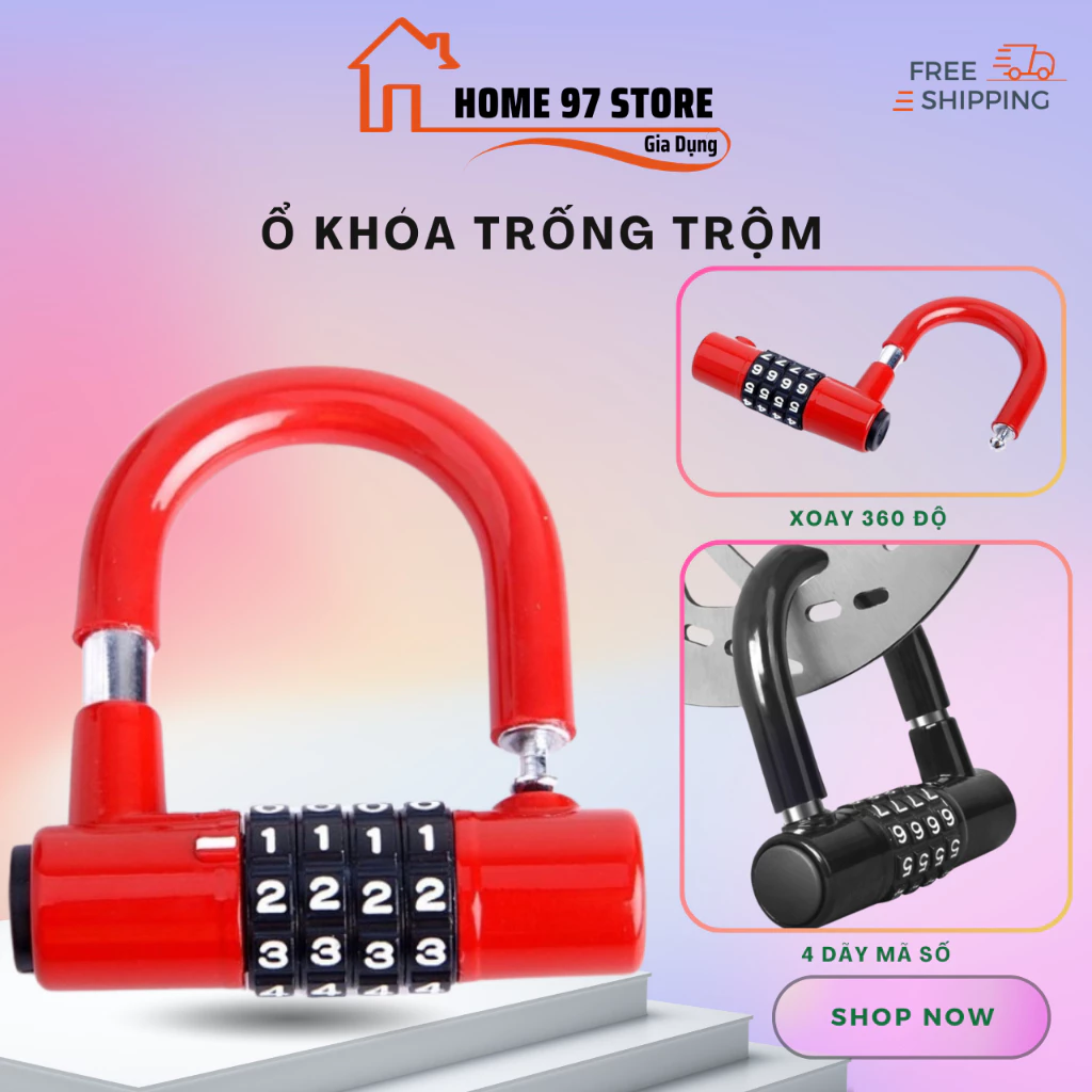 Ổ khoá số, Khoá 4 số chữ U HD loại cao cấp, An toàn chống trộm, Bảo mật cao, Có thể thay đổi mật mã rất oan toàn