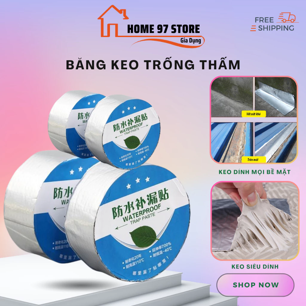 Cuộn 5 mét băng keo dán rộng 5cm/10cm - Miếng dán siêu dính - Miếng dán chống thấm nước - Keo chống dột TRAP PASTE (BKT)
