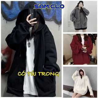 Áo khoác Hoodie Zip nam nữ SAM CLO - Áo khoác nỉ có mũ tay dài thu đông freesize dáng unisex HOODIE KHOÁ KÉO TRƠN