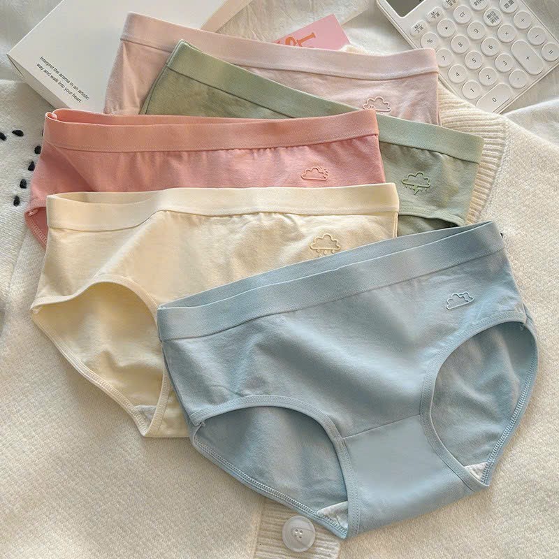 Quần Lót Nữ  Cotton Cạp Vừa Phối Họa Tiết Mây Tone Màu Pastel 2389