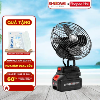 Quạt Tích Điện SHODWE Đế Pin Makita 18v Phổ Thông Kích Thước 8inch, Chất Liệu Thép Sơn Tích Điện Tiện Lợi